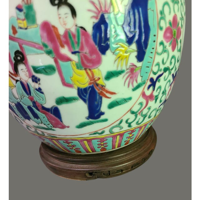 Asian Vintage Asian Figural Famille Rose Ginger Jar Table Lamp For Sale - Image 3 of 12