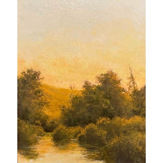 The Last Sunset by Shawn Krueger | Oil on Panel Landscape with trees and water at sunset For Sale