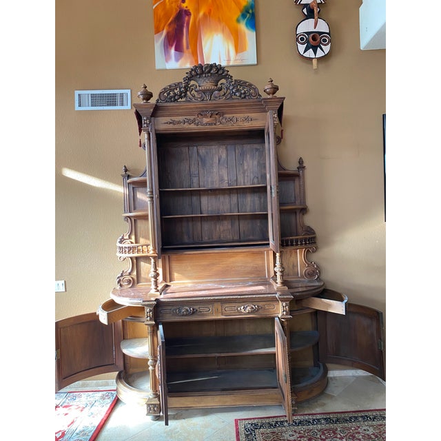 Antique French Renaissance Style Heavily Carved Walnut Buffet Hutch With Glass Doors (Jg) For Sale - Image 11 of 16