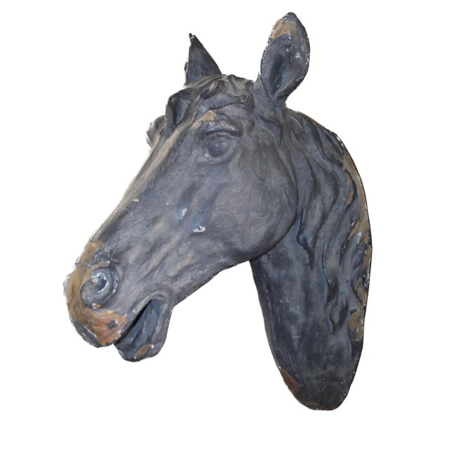 Antique French Plaster Horse Head Wall Mount For Sale - Image 4 of 7