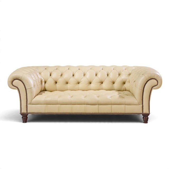 George Smith Early Victorian Chesterfield Tufted Leather Sofa This sofa measures: 82 wide x 42 deep x 28.5 inches high,...