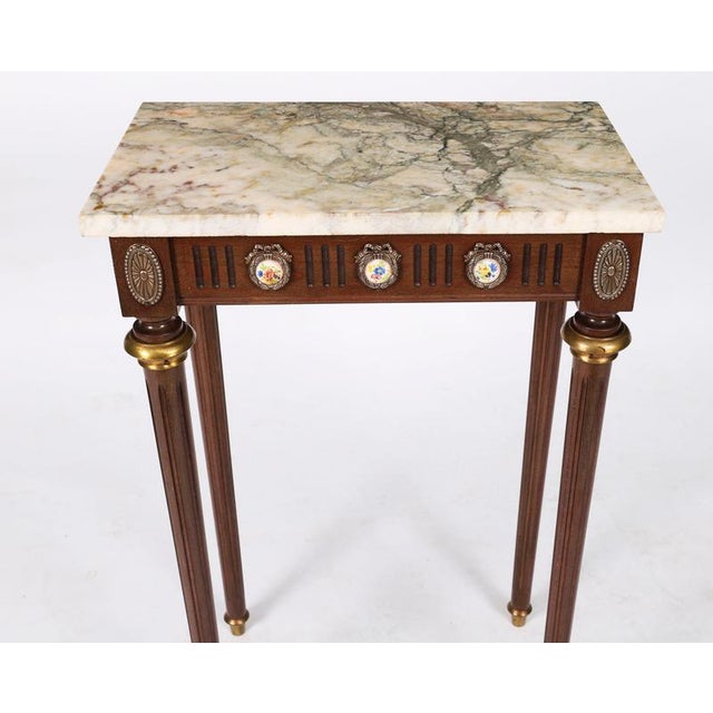 Gray Small Antique Console Table with Sevres Plaques and Marble Top, 1950s For Sale - Image 8 of 11