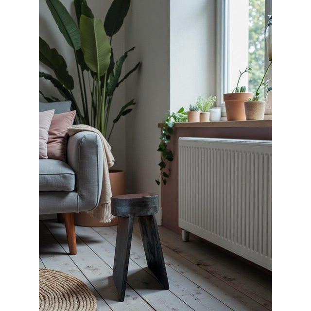 20" - Handcrafted Sculptural Solid Wood "Halo" Ebony Stool For Sale - Image 4 of 16