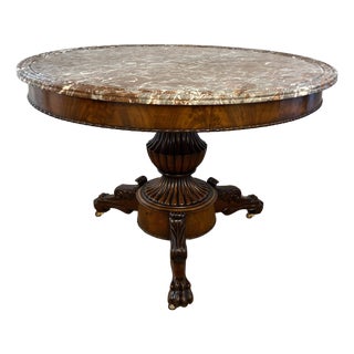 19th Century French Charles X Style Flame Mahogany Guéridon Table W/Marble Top For Sale