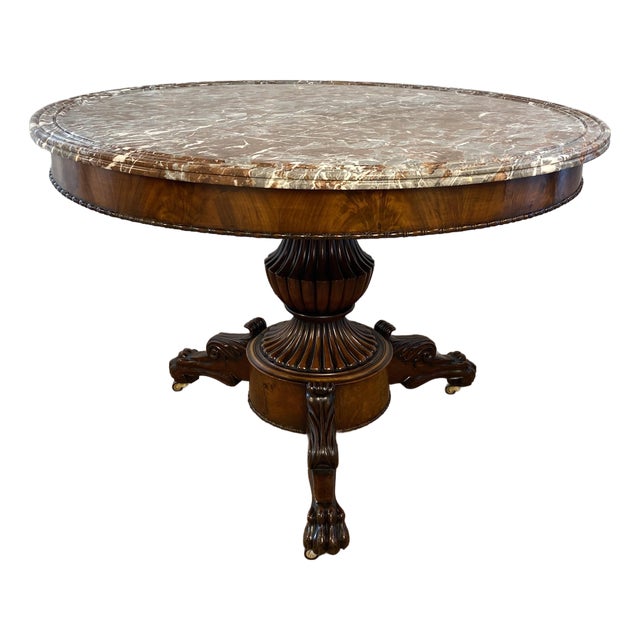 19th Century French Charles X Style Flame Mahogany Guéridon Table W/Marble Top For Sale