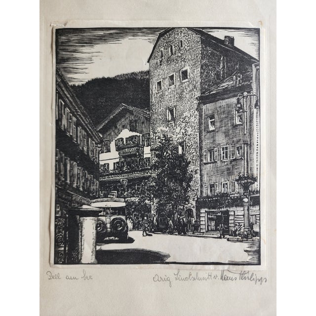 Mid 20th Century Set of 3 Linocut Prints depicting Scenes of Zell Am See Austria by Hans Philipp For Sale - Image 4 of 11