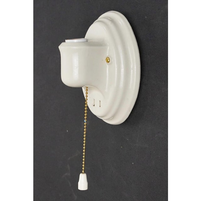 Mid 20th Century Mid 20th Century Restored Traditional White Ceramic Wall Sconces With Pull Chains - a Pair For Sale - Image 5 of 11