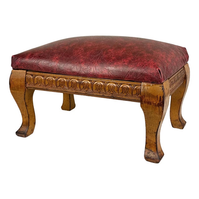 Antique Edwardian Maple Carved Footstool Ottoman For Sale