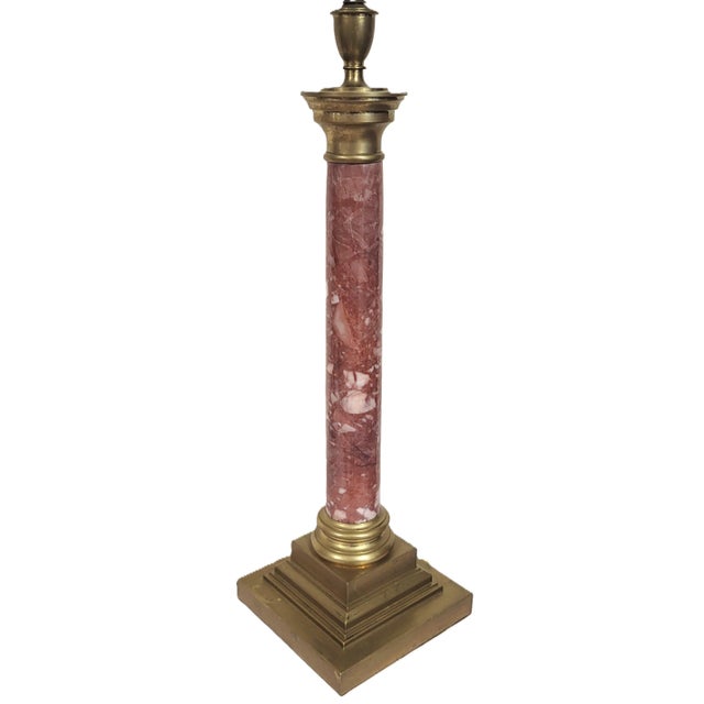 Salmon Antique French Grand Tour Bronze & Red Breccia Marble Vendome Column Lamps - Pair For Sale - Image 8 of 17
