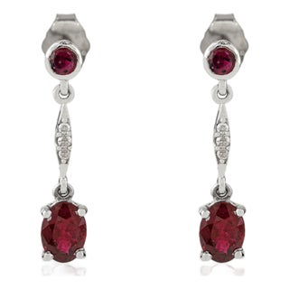 14k White Gold 1.35Ct Natural Ruby & Diamond Drop Dangle Earrings- A Pair For Sale