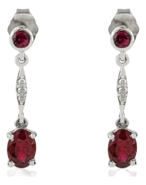 14k White Gold 1.35Ct Natural Ruby & Diamond Drop Dangle Earrings- A Pair
