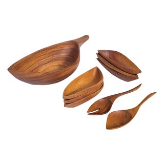 Mid 20th Century Wood Bowls and Serving Utensils by Arthur Umanoff, Set of 9 For Sale