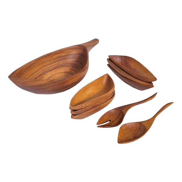 Mid 20th Century Wood Bowls and Serving Utensils by Arthur Umanoff, Set of 9 For Sale