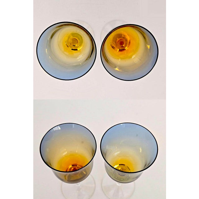 Glass 1970s Denby Aurora Amber and Blue Water/Wine Goblets, Set of 5 For Sale - Image 7 of 9