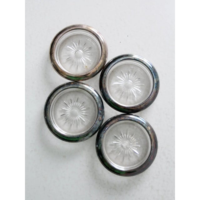Silver Mid Century Leonard Silver Plate and Glass Coaster Set 4 For Sale - Image 8 of 12