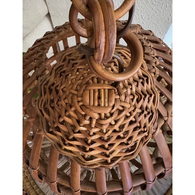 Brown Large Italian Spherical Ceiling Lamp in Wicker, 1950s-1960s For Sale - Image 8 of 10