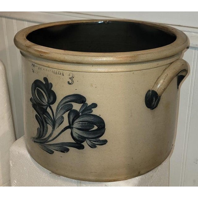 Folk Art 19Thc Decorated Stoneware Crock Cowden & Wilcox Pa. For Sale - Image 3 of 6