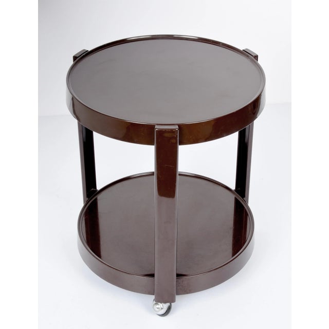 Mid-Century Modern Mid-Century Italian Round Brown Plastic Bar Cart with Two Shelves, 1970s For Sale - Image 3 of 17