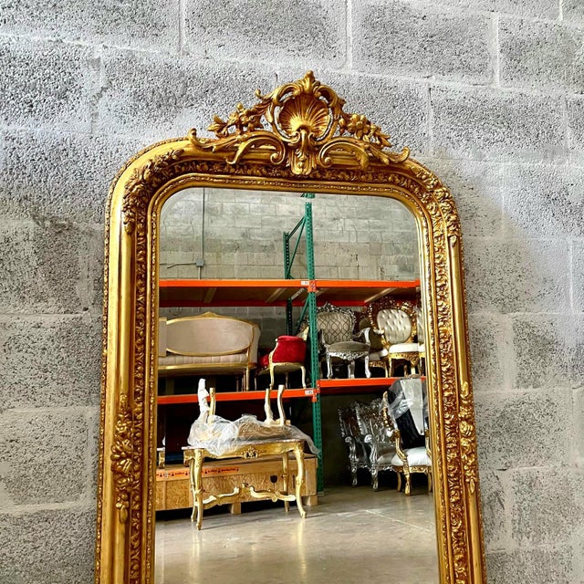 French Style Gold Floral Floor Mirror – 5 Ft Tall Statement Mirror For Sale In Miami - Image 6 of 7