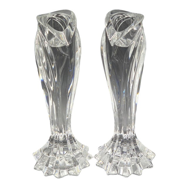 Pair of Late 20th Century Lenox Artic Bloom Crystal Candlesticks For Sale