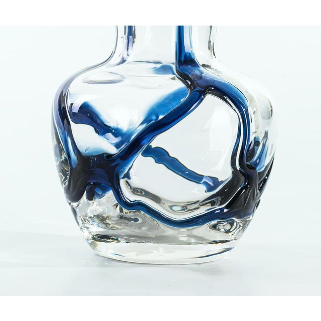 Vintage Sinuous Vase in Glass with Blue Relief, Austria, 1950s For Sale - Image 4 of 5