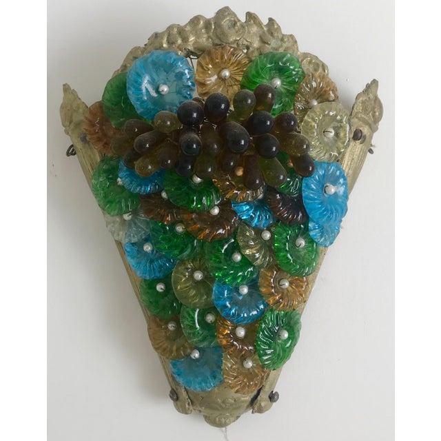 Art Nouveau 1920s Green and Blue Murano Sconce For Sale - Image 3 of 3