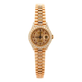 Vintage Rolex Datejust Presidential Diamond Ruby 18k Gold Watch For Sale