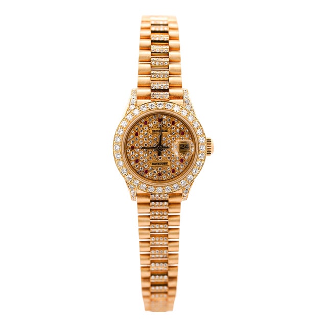 Vintage Rolex Datejust Presidential Diamond Ruby 18k Gold Watch For Sale