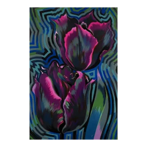 Lowell Nesbitt, Flowers 1978, Op Art Floral Oil Tempera on Board Roses Pop Art Large Painting, 1978