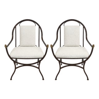 1980s Pair of Brass Horse Head Iron Armchairs For Sale
