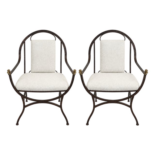 1980s Pair of Brass Horse Head Iron Armchairs For Sale