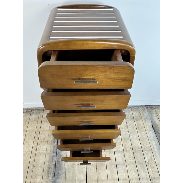 Wood Art Deco Style Storage Unit with Drawers in Wood and Chrome, 2000s For Sale - Image 7 of 13