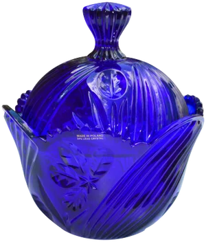 Mid 20th Century Blue Crystal-Cut Lidded Bowl