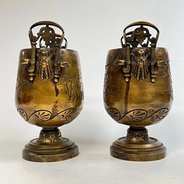 Grand Tour 19th Century Grand Tour Greek Revival Bronze Vases - A Pair For Sale - Image 3 of 8