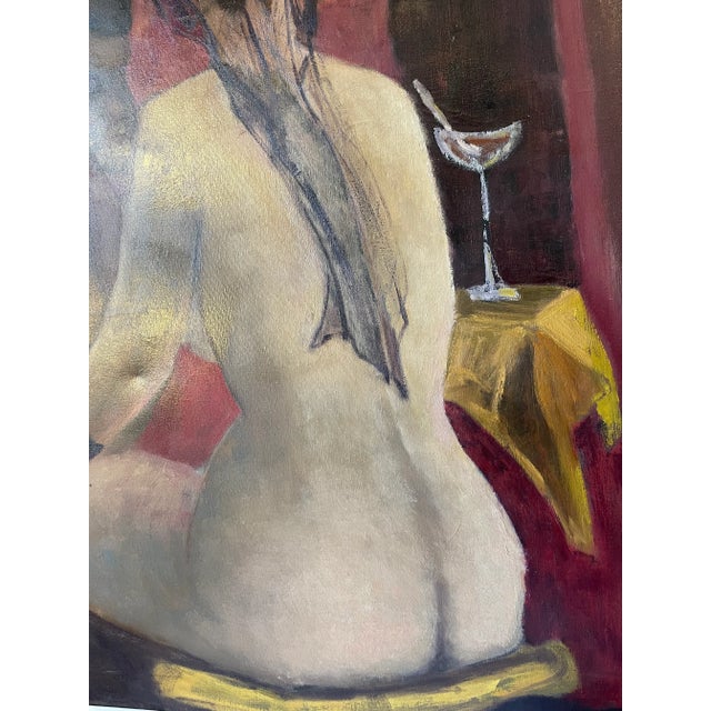 Textile Mid 20th Century "Between Acts" Figurative Oil Painting by Hazel Schmitkonswas For Sale - Image 7 of 11