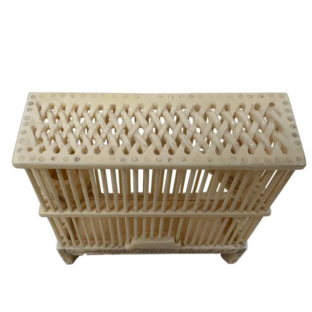 Antique White Mid-20th Century Chinese Bone Carved Cricket Cage. For Sale - Image 8 of 10