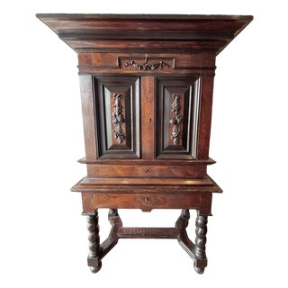 Antique Wooden Cabinet on Stand, 1700s For Sale