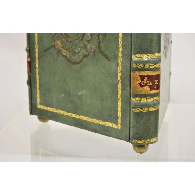 Vintage Italian Regency Green Leather Triangular Book Form Wastebasket Trash Can For Sale - Image 10 of 12
