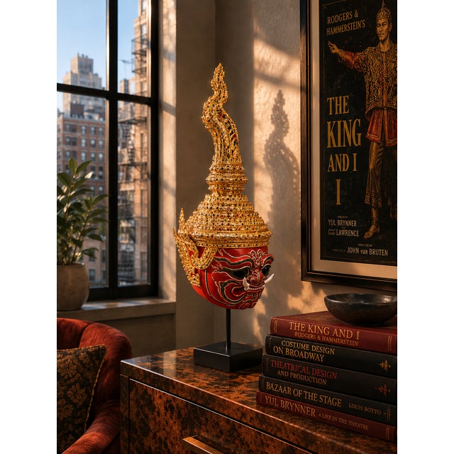 Asian Tim Yip Original Sculpture Mask Oscar Winner Broadway King & I Prop Asian Art Demon Headpiece For Sale - Image 3 of 13