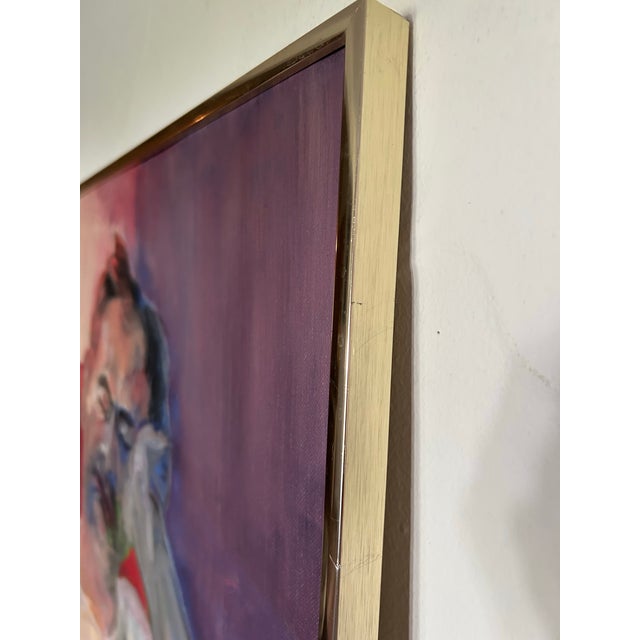 Contemporary Vintage Expressionist Portrait Painting, Acrylic on Board in Brushed Metal Frame, 24” X 18” For Sale - Image 3 of 8