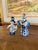 Folk Art Vintage Blue and White Porcelain Figurine Pair, Hand-Painted Folk Figures For Sale - Image 3 of 10