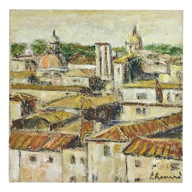 Pino Romanò, Roofs from the Capitol-View of Rome, Oil Painting, 1990s For Sale