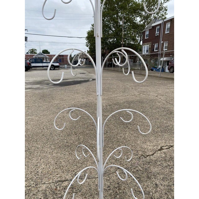 Arts & Crafts Early 21st Century White Wrought Iron 16 Hook Garden Ornament Plant Stand Holder For Sale - Image 3 of 9