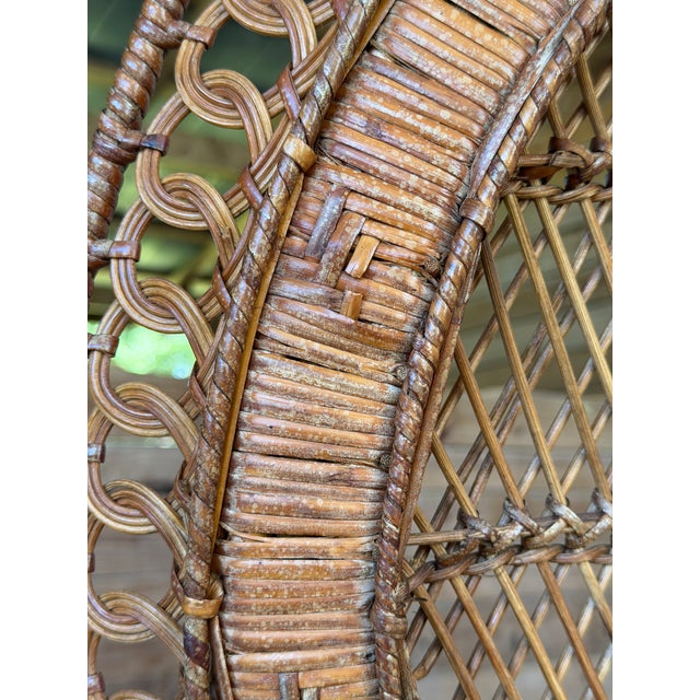 Vintage Mid-Century Bohemian Wicker & Rattan Peacock Fan Chair For Sale In Naples, FL - Image 6 of 12