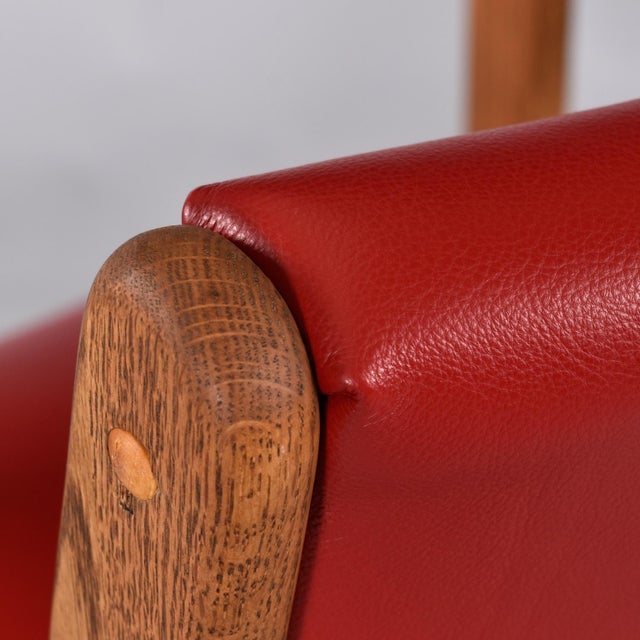 Red Leather and Oak Billiard Barstools With Cupholders, Restored For Sale - Image 11 of 12