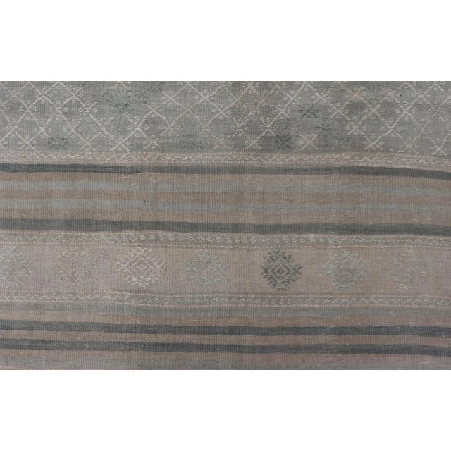 Muted Vintage Turkish Kilim Rug With Horizontal Stripes & Tribal Motifs For Sale In Atlanta - Image 6 of 11