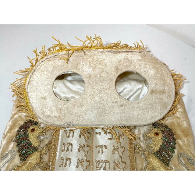 Rare Antique Hand Embroidered Judaica Jewish Memorial Torah Mantel Scroll Cover For Sale - Image 10 of 12