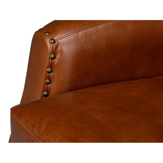 Classic Brown Leather Swivel Armchair For Sale - Image 11 of 11