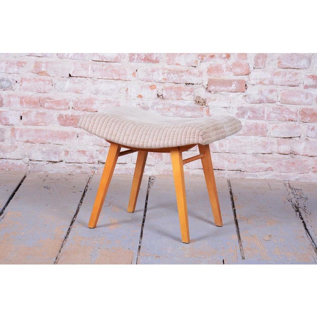 Mid-Century Stool in Upholstery and Beech, Slovakia, 1960s For Sale - Image 3 of 9