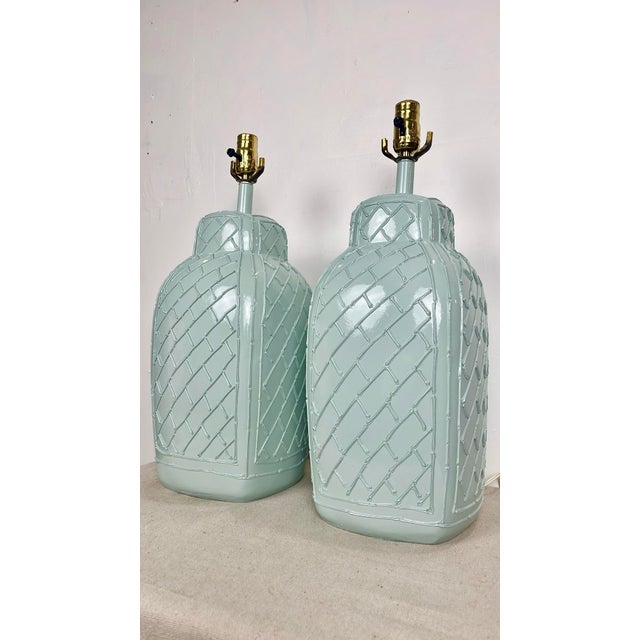 Late 20th Century Vintage Green Blue Lamps- A Pair For Sale - Image 5 of 6